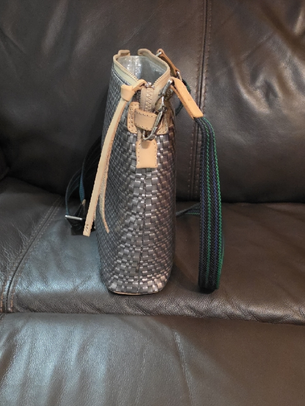 Consuela Metallic Woven Crossbody with Striped Strap - Picture 5 of 7